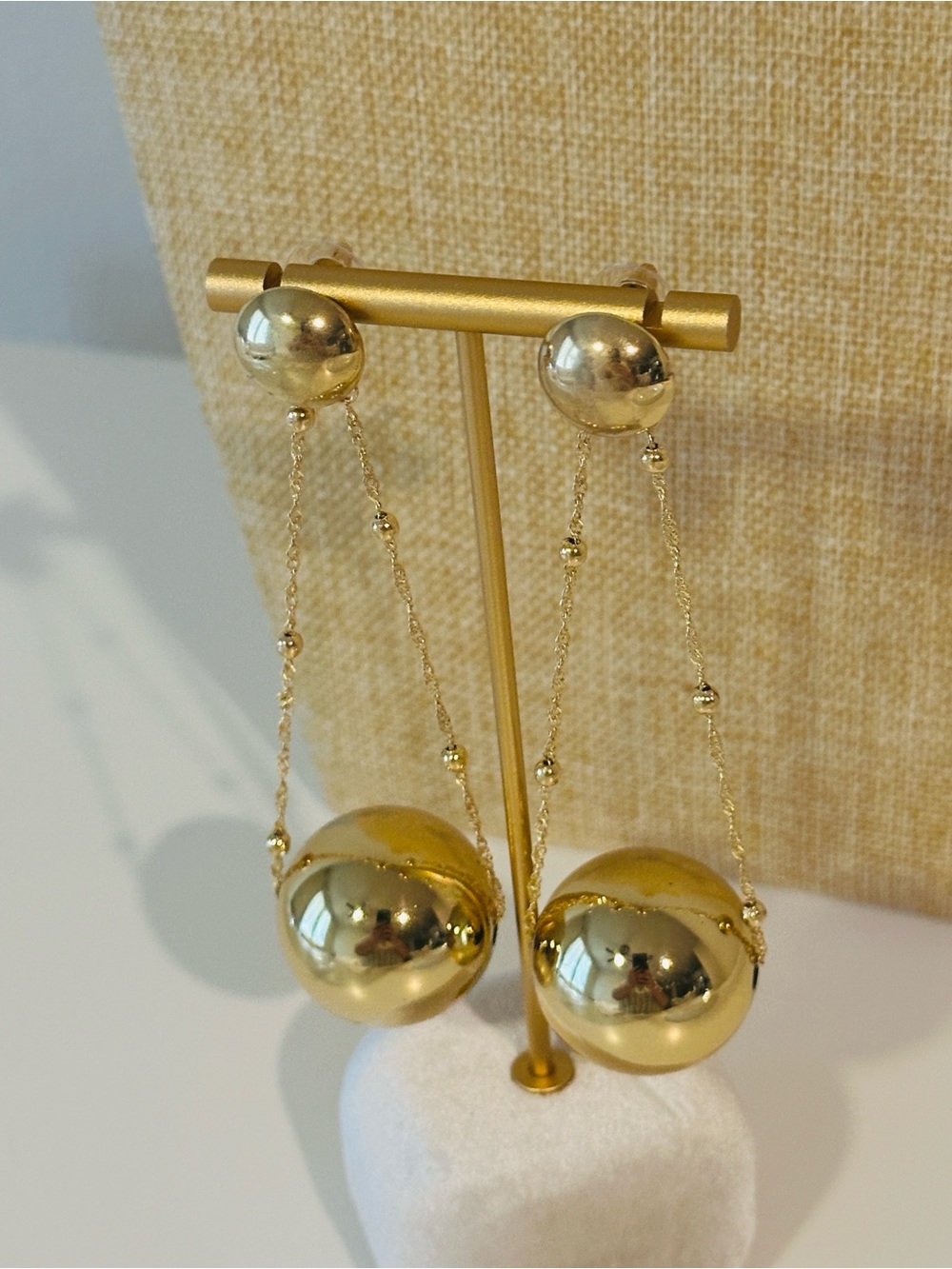 Fashion Jewelry Gold Double Drop Ball Dangle Earrings